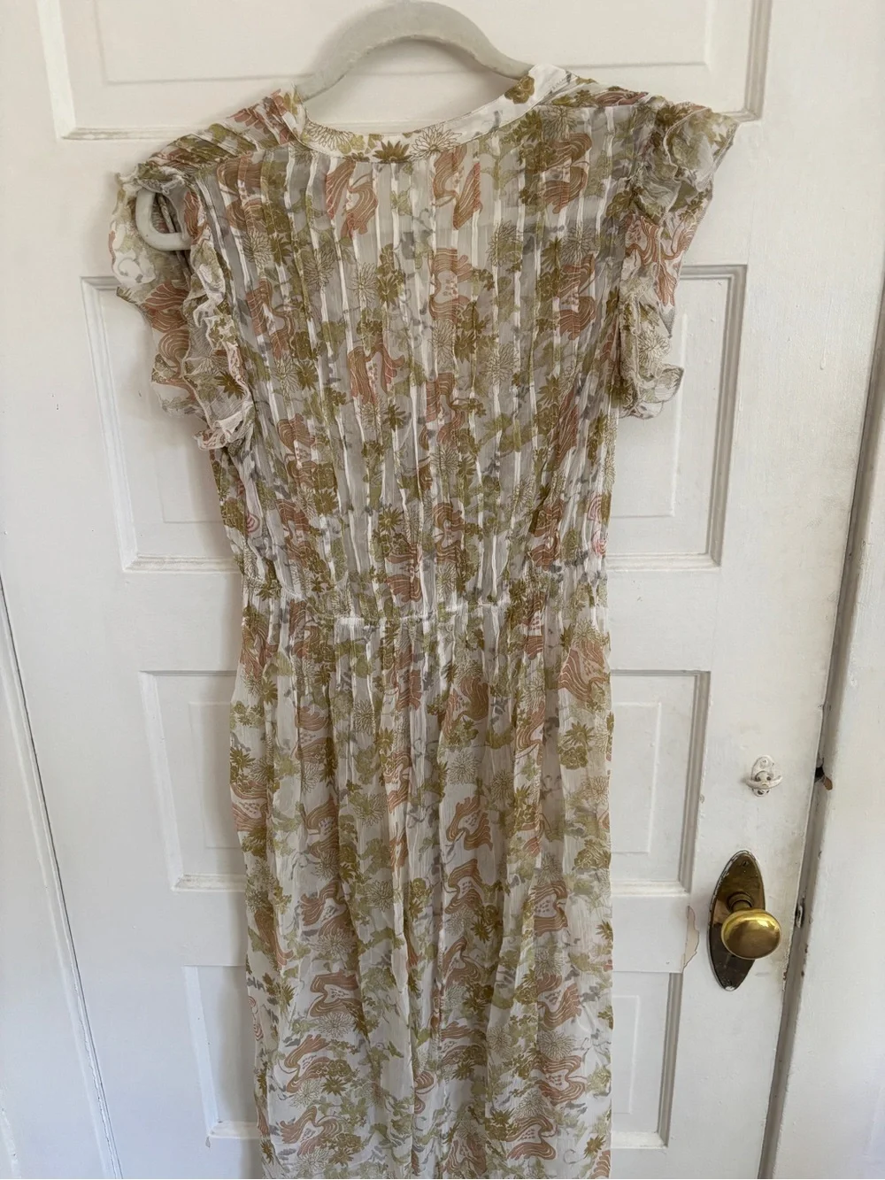 Free People Floral Smocked Flowy Layer in Cream, Olive & Blush